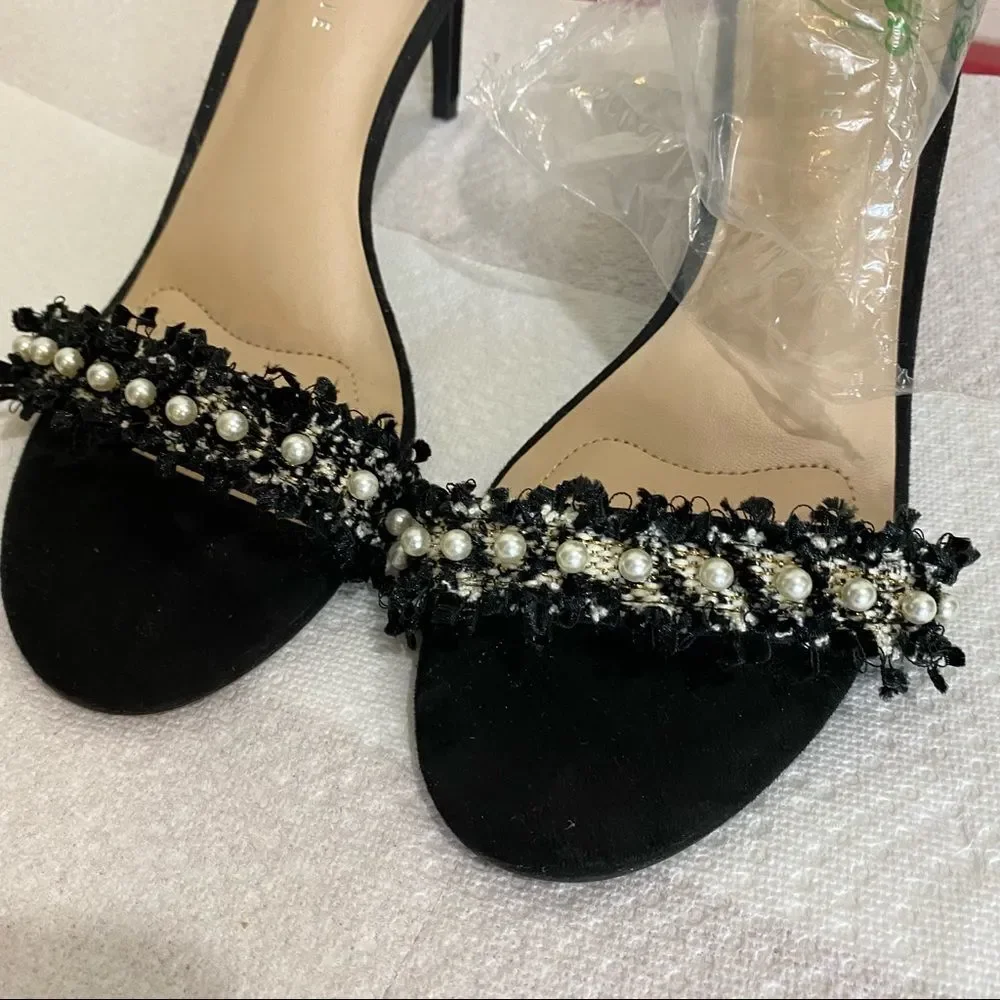 Kelly & Katie Kirstie black suede leather heel sandals 9.5